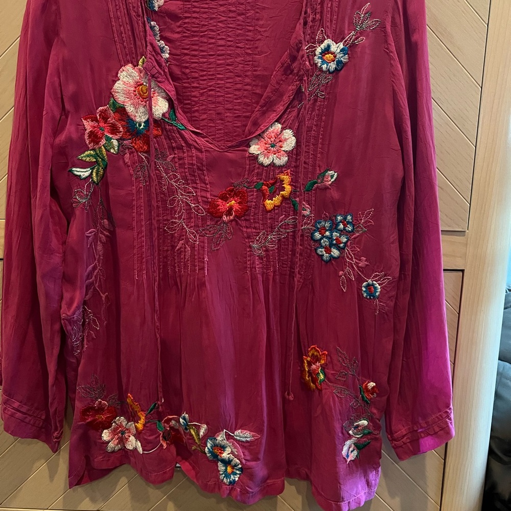 Johnny Was floral embroidered blouse